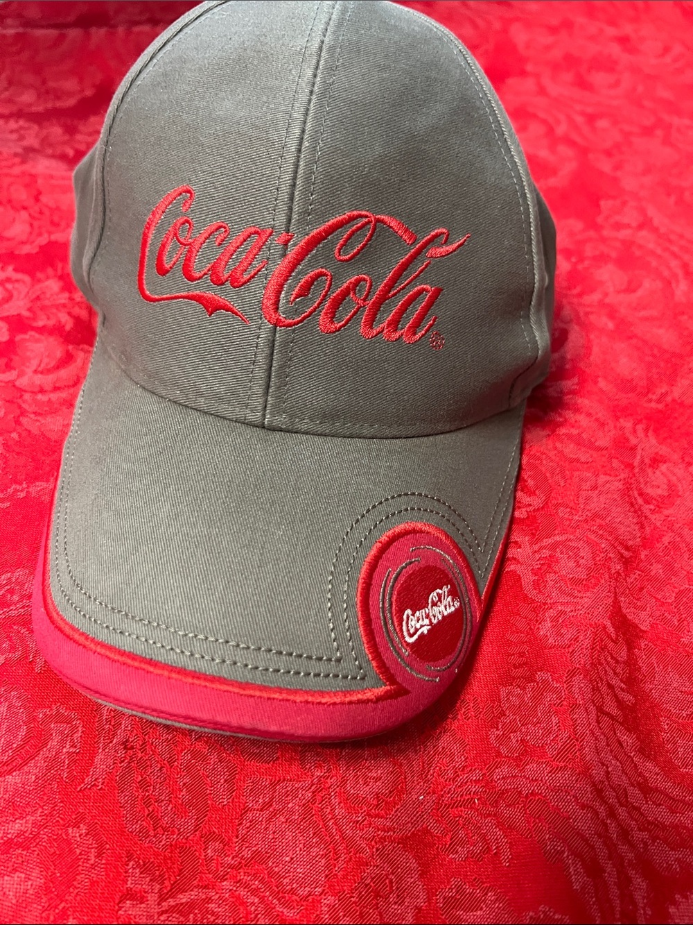 Coca-Cola Gray Red Baseball Cap Adjustable Embroidered Logo Coke Hat